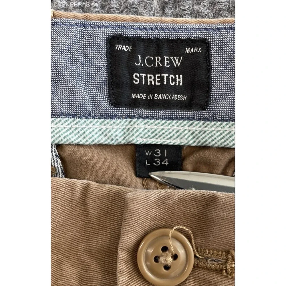 J.Crew Men's 250 Skinny Chino Pants Tan Khaki Stretch Cotton Twill Size 31x34